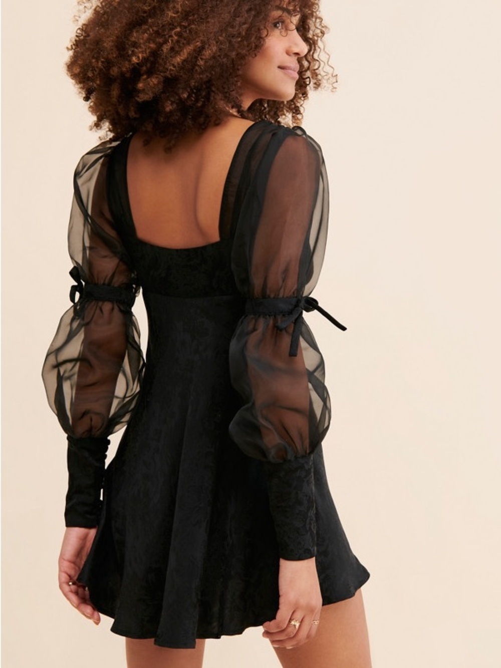 For Love & Lemons Black Gabrielle Puff Sleeve Mini Dress Size Small - Picture 4 of 9